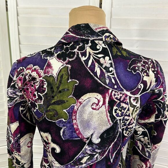 Chico's Jacket Size 0 Size 4 Purple Paisley Floral Sequin Embellished - Picture 11 of 16